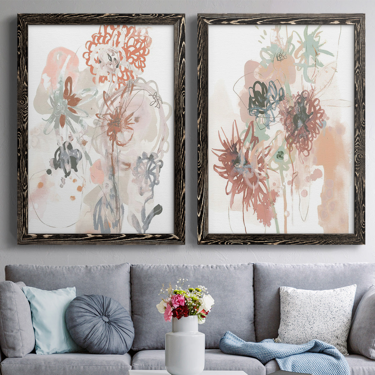 Petal Drift III - Premium Framed Canvas 2 Piece Set - Ready to Hang