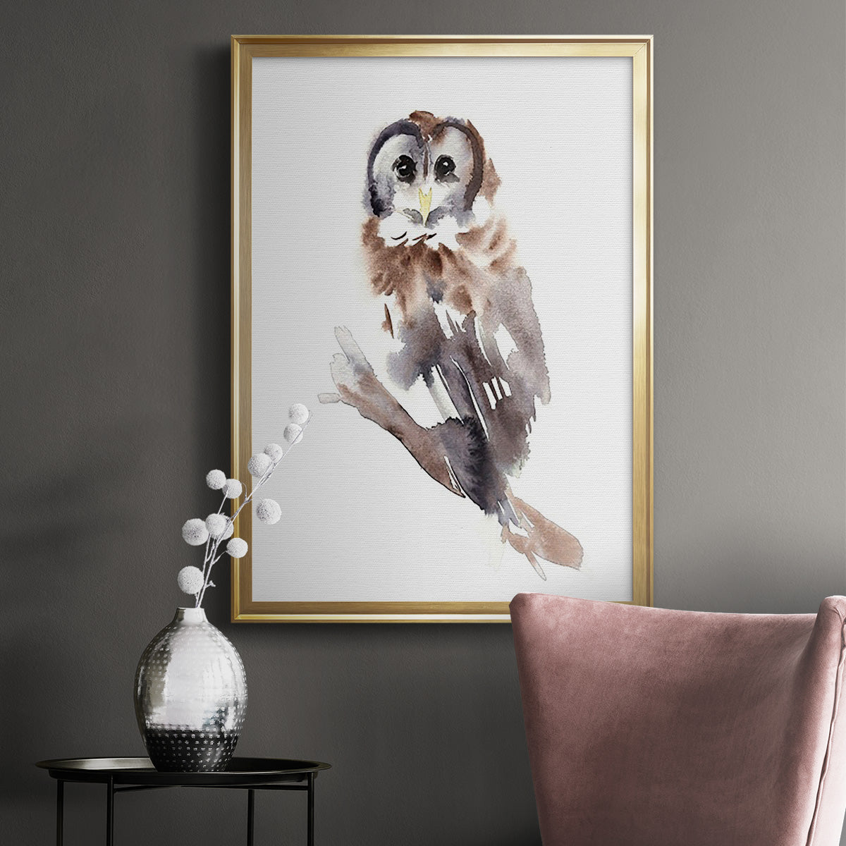Barred Owl Impressions II - Modern Framed Canvas Print