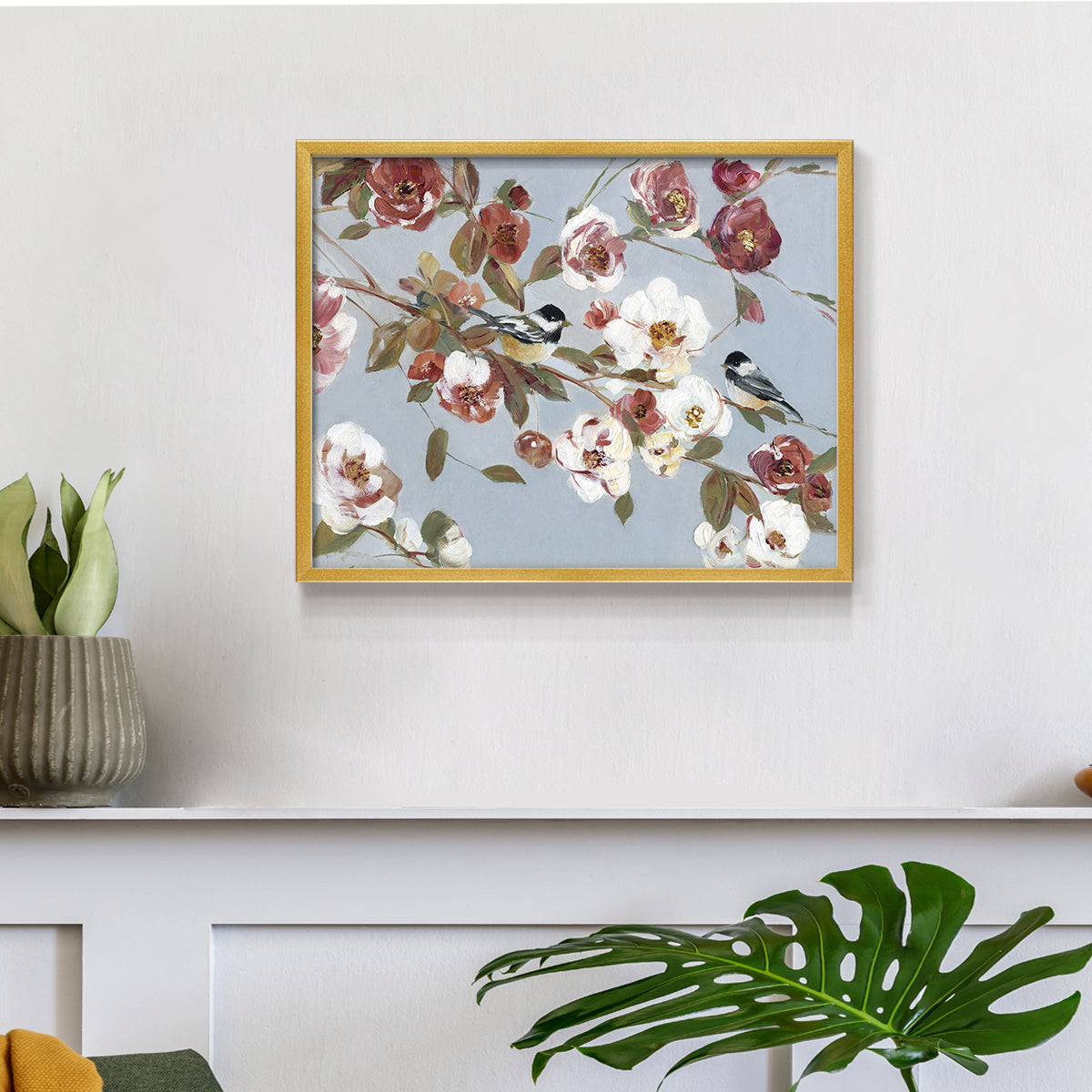 44432,artwork,flowers,songbirds,blooming,pastel colors,nature,painting,tranquility,floral,decor,home,birds,soft tones,wall art,still life,elegance,design,garden,wildlife,peace,beauty,colorful,composition,branches,brushwork,canvas,contemporary,aesthetic,visual,spring,serene,charm,details,flora,fauna,modern,interior design,color palette,harmony,inspiration,Re-stickable,Plants & Flowers