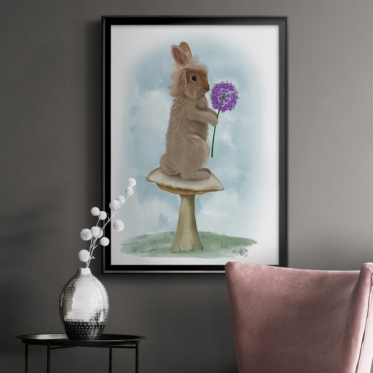 Rabbit and Agapanthus - Modern Framed Canvas Print