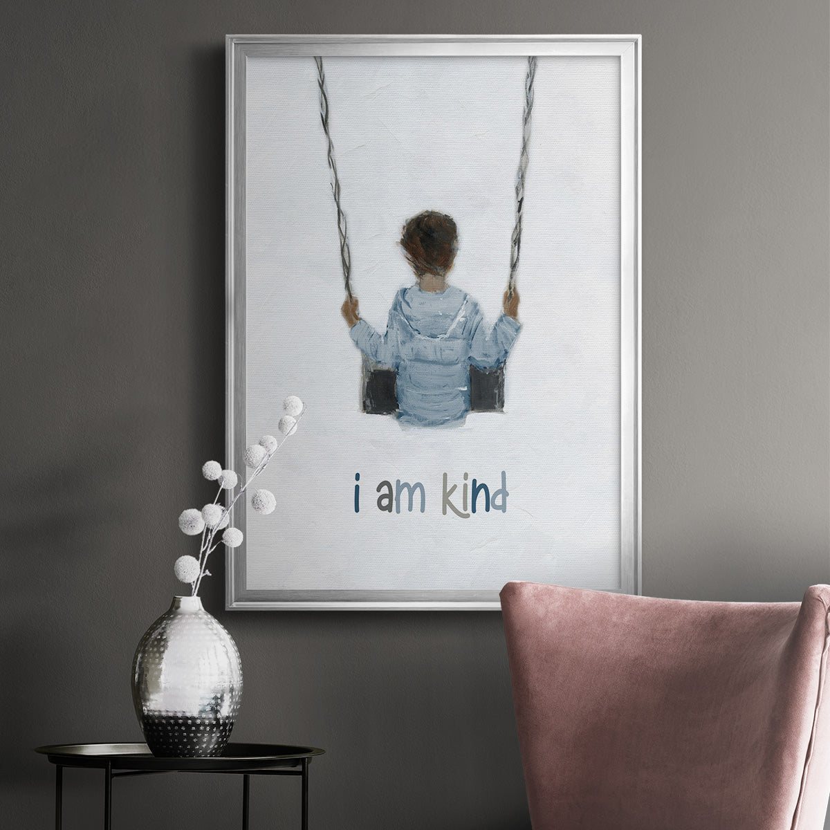 Boy on a Swing - Modern Framed Canvas Print