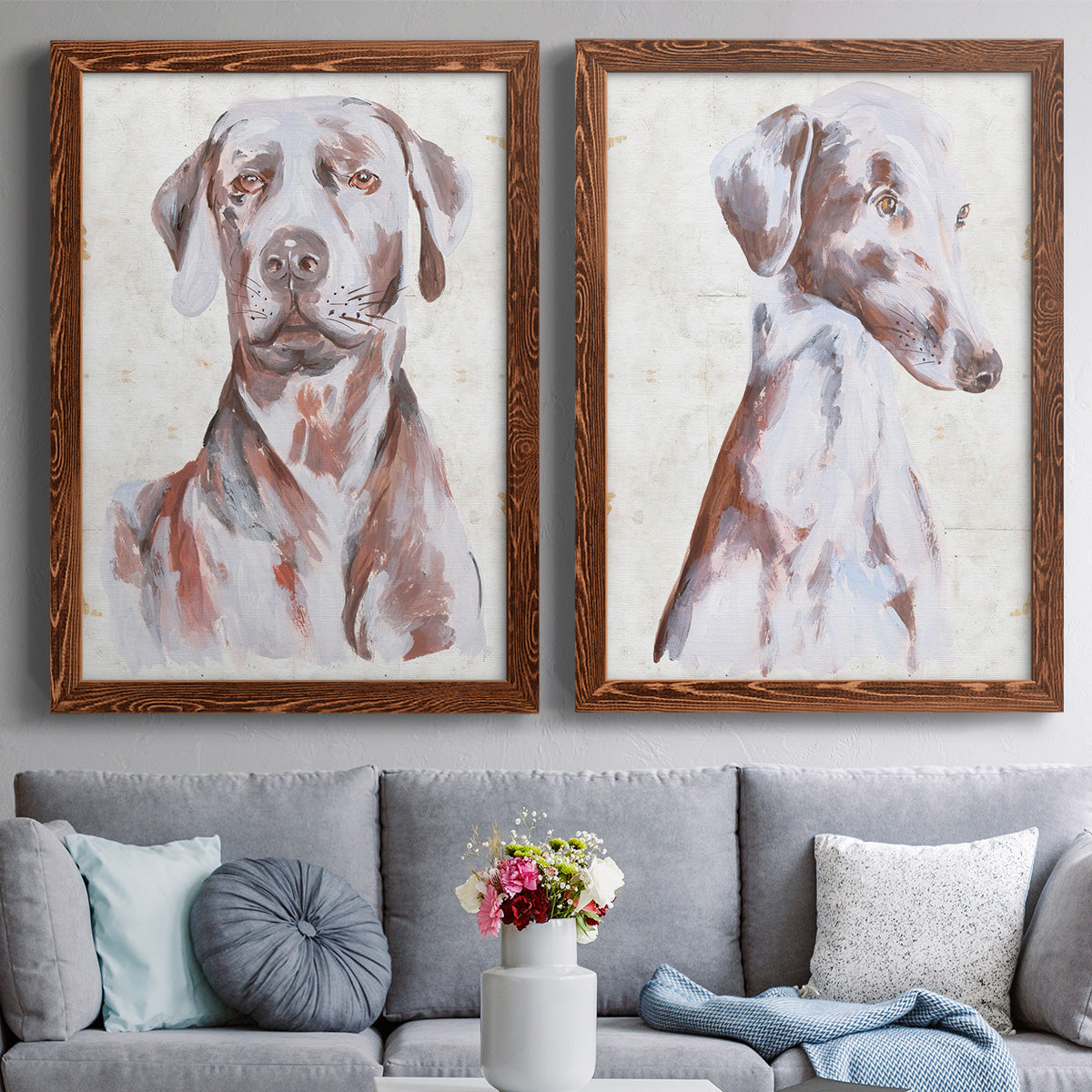 Sitting Dog I - Premium Framed Canvas 2 Piece Set - Ready to Hang