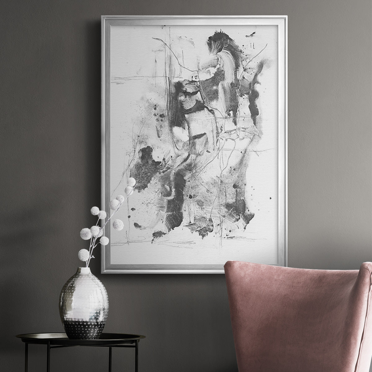 Graphite Abstract I - Modern Framed Canvas Print