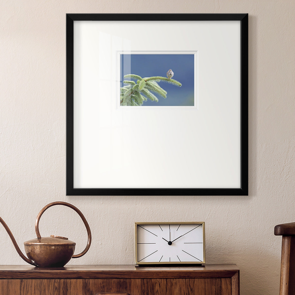 Evergreen Perch- Premium Framed Print Double Matboard