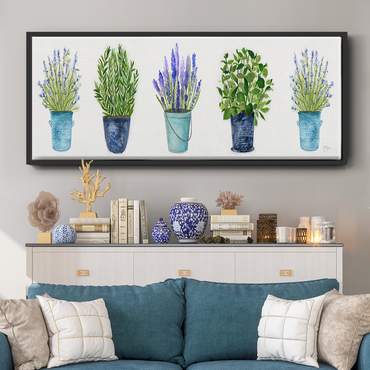 Herbs In A Row - Floater Framed Canvas Print