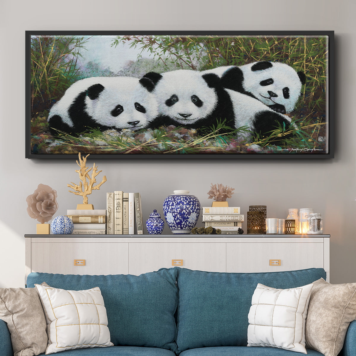 Panda Play - Floater Framed Canvas Print