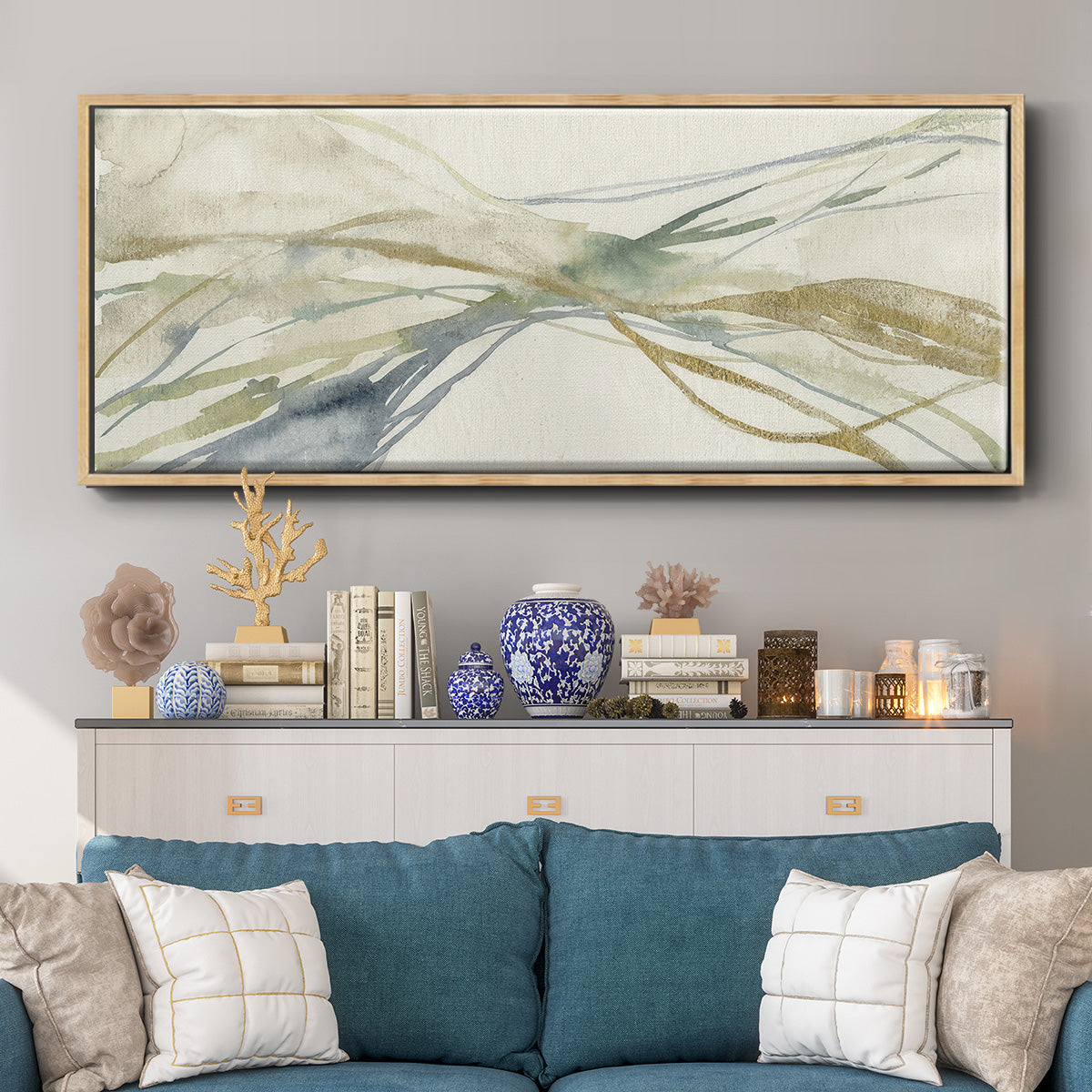 Watercolor Waves I - Floater Framed Canvas Print
