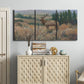 Three-panel canvas wall art featuring western wildlife standing in grassland, displayed above a cabinet in an entryway.