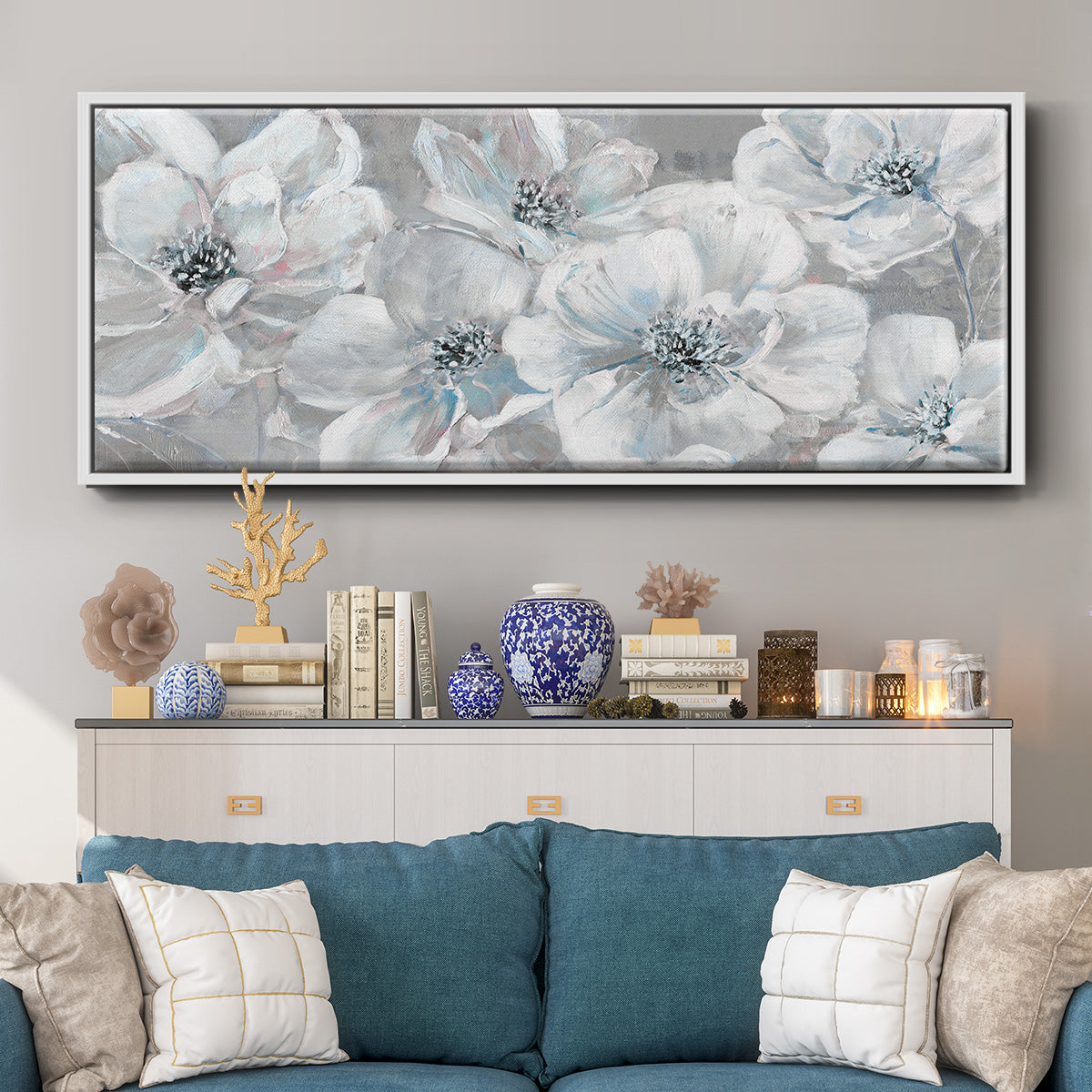 Soft Teal Summer - Floater Framed Canvas Print
