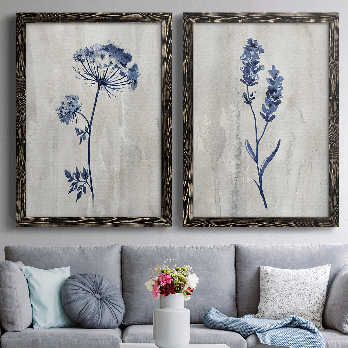 Indigo Botanical I - Premium Framed Canvas 2 Piece Set - Ready to Hang