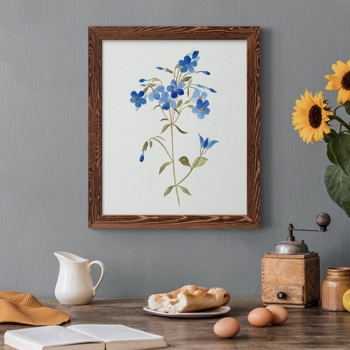 Blue Blossom Botanical II - Premium Canvas Framed in Barnwood - Ready to Hang