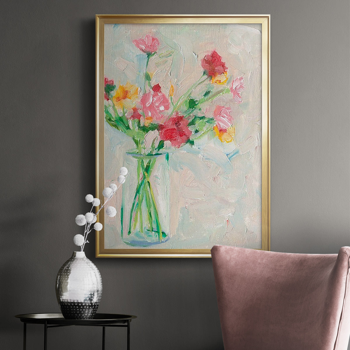 Painterly Soft Bouquet I - Modern Framed Canvas Print