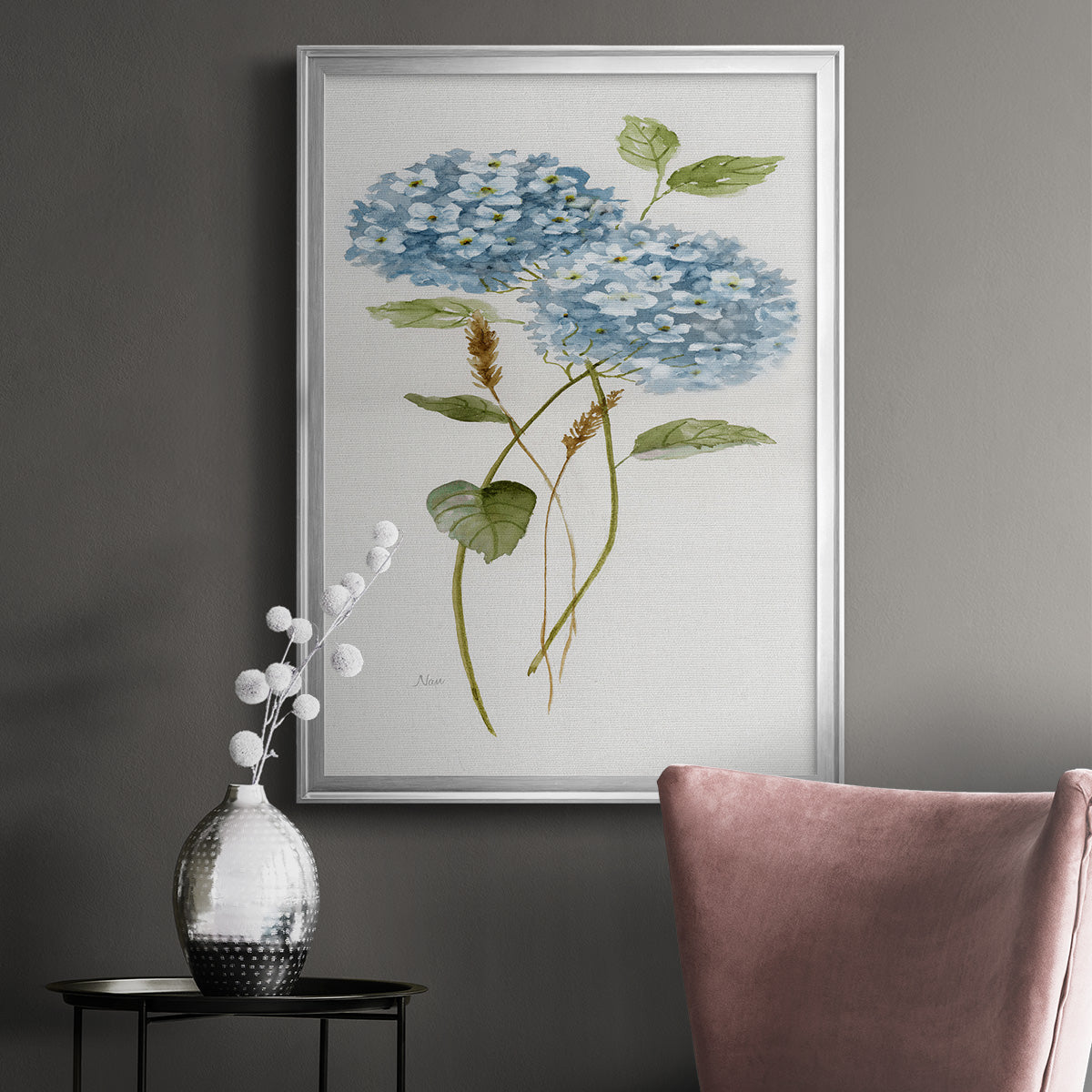 Petite Blue Hydrangea II - Modern Framed Canvas Print