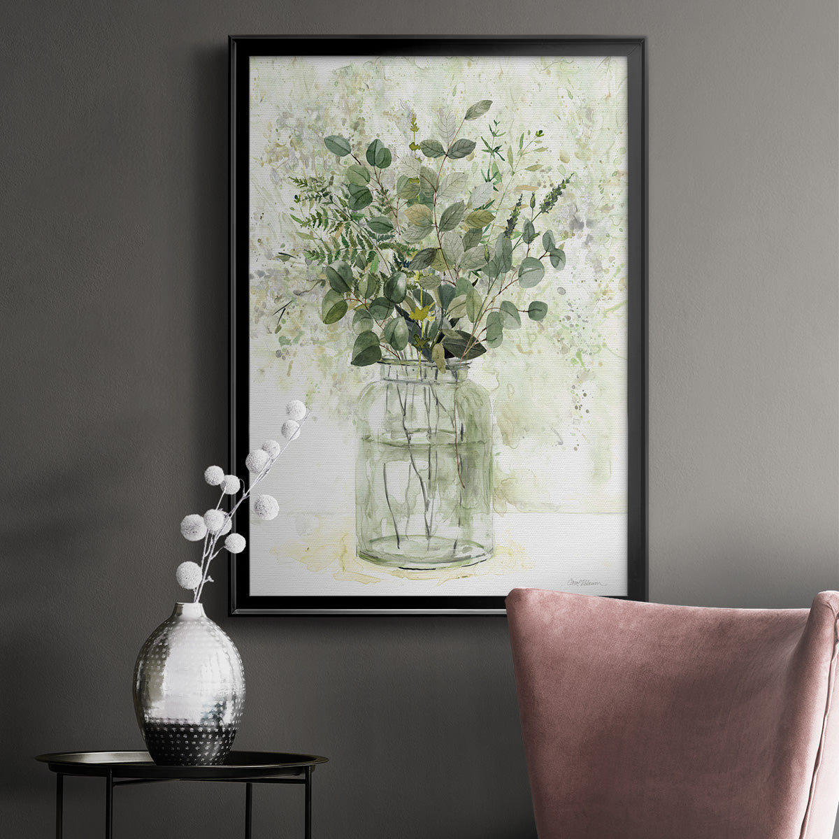 Delicate Greenery II - Modern Framed Canvas Print