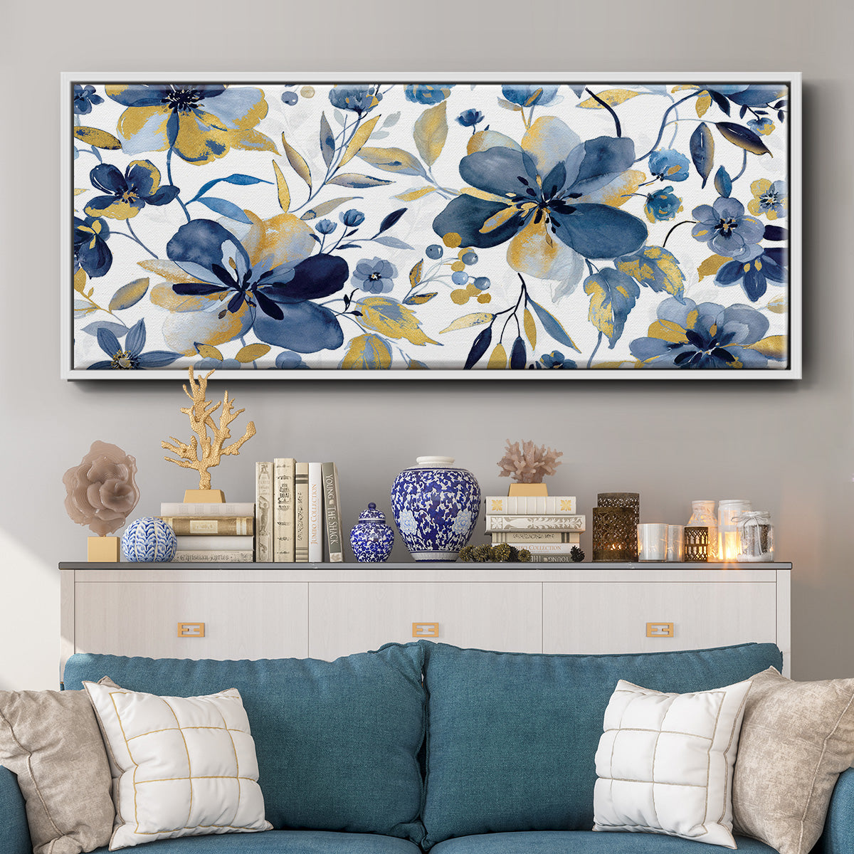Golden Indigo - Floater Framed Canvas Print