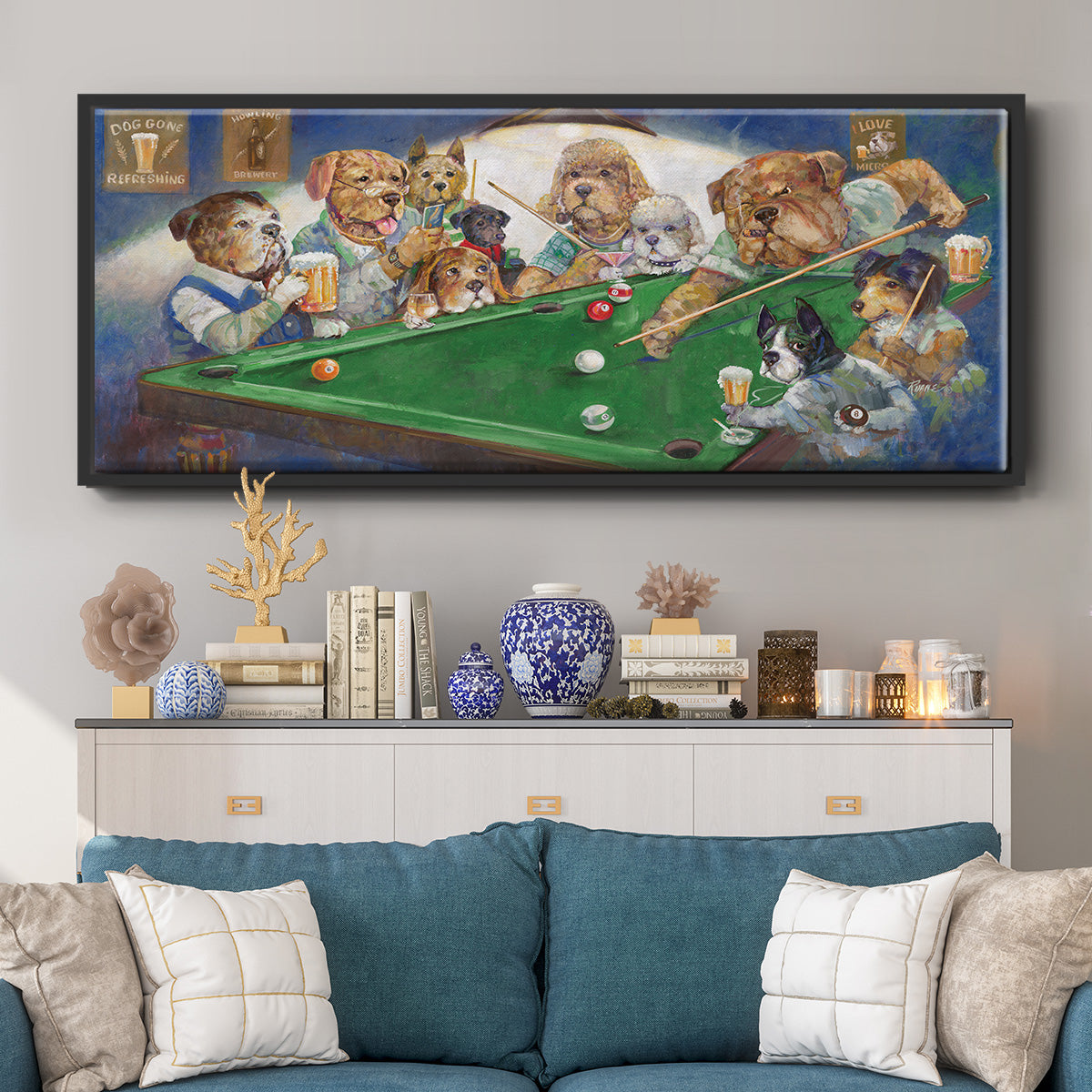 Pool Dogs - Floater Framed Canvas Print