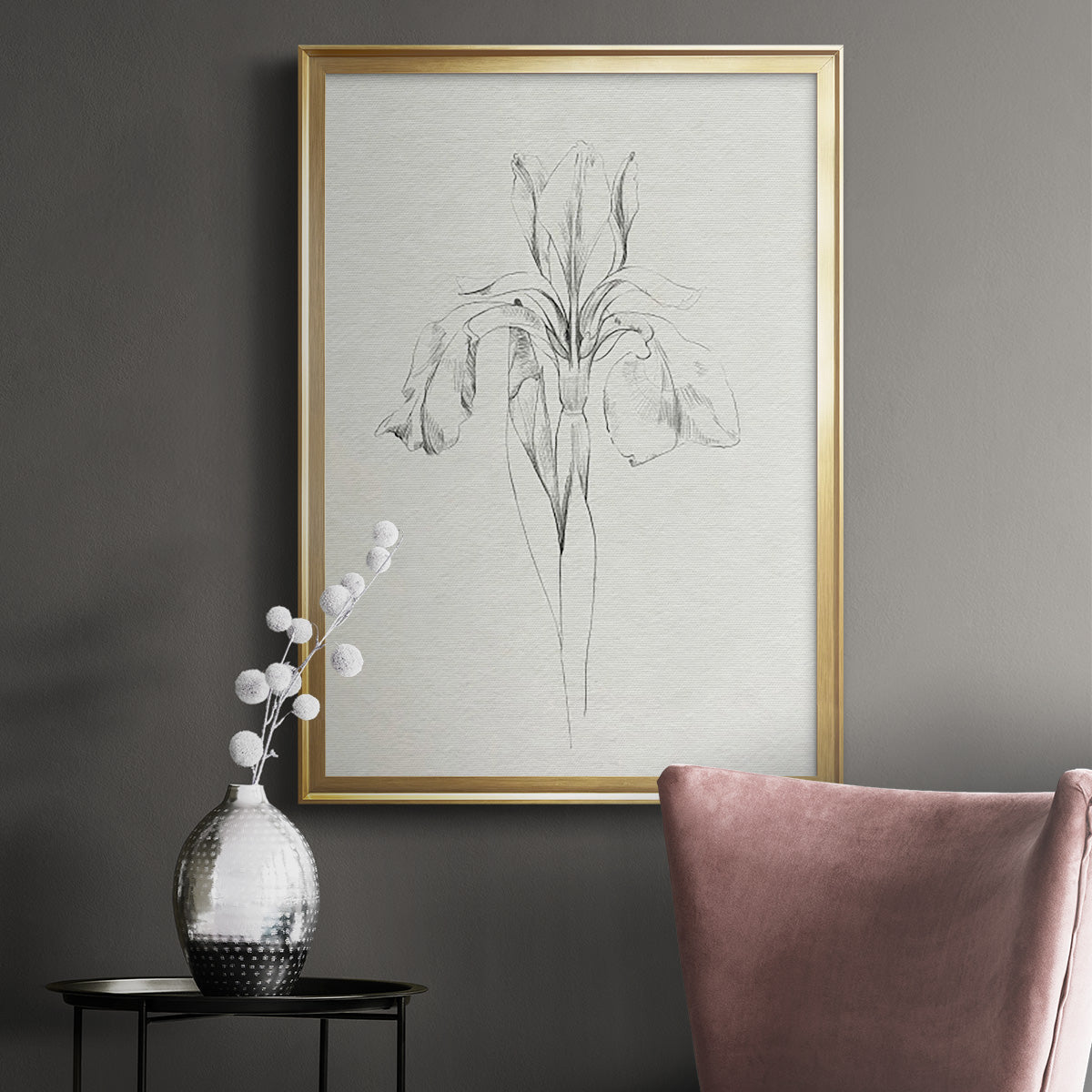 Neutral Iris Sketch I - Modern Framed Canvas Print