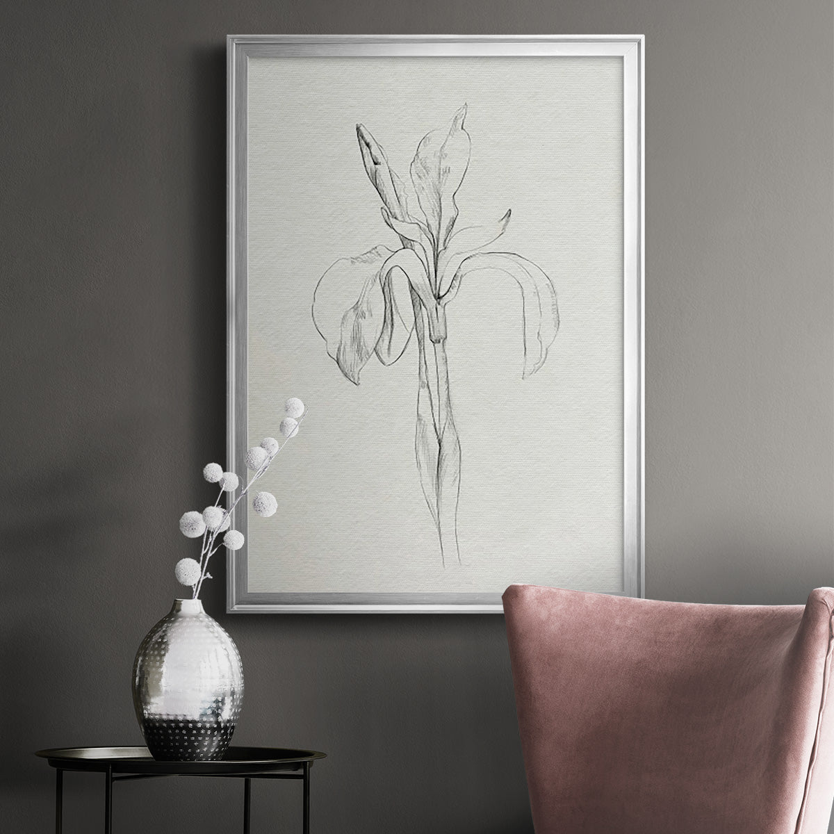 Neutral Iris Sketch II - Modern Framed Canvas Print