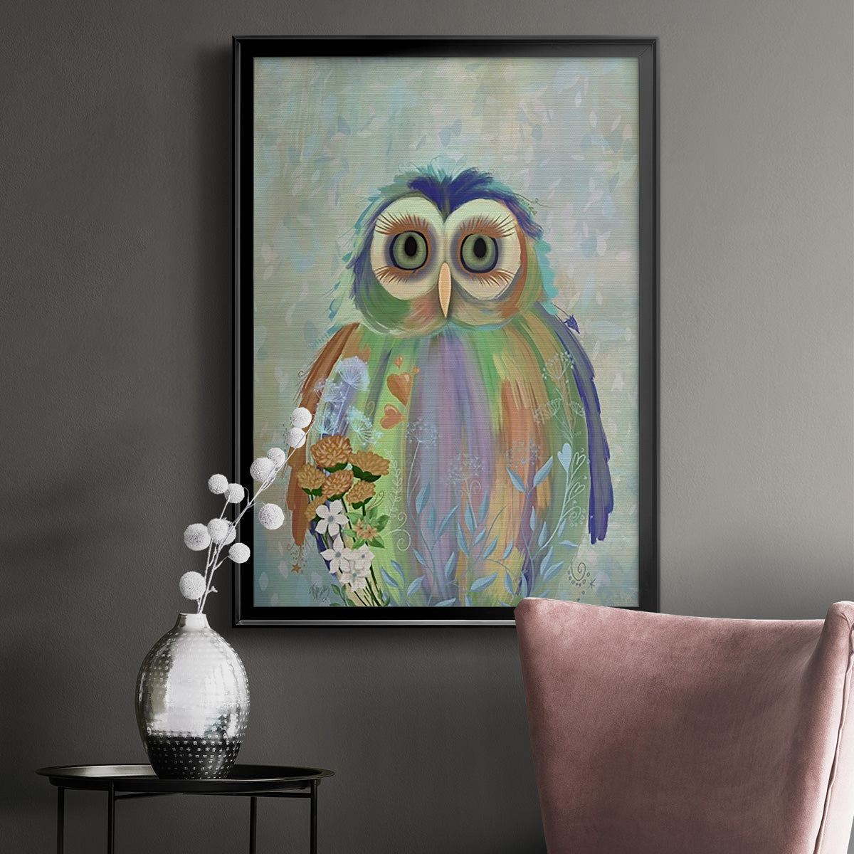 Fantastic Florals Owl - Modern Framed Canvas Print