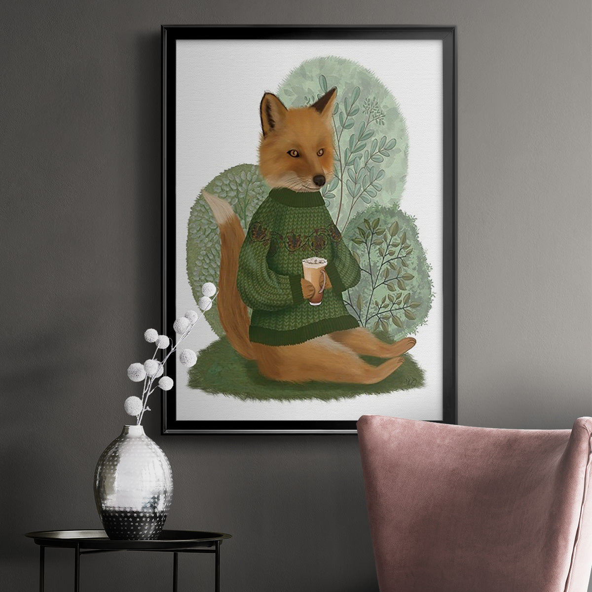 Latte Fox in Sweater - Modern Framed Canvas Print