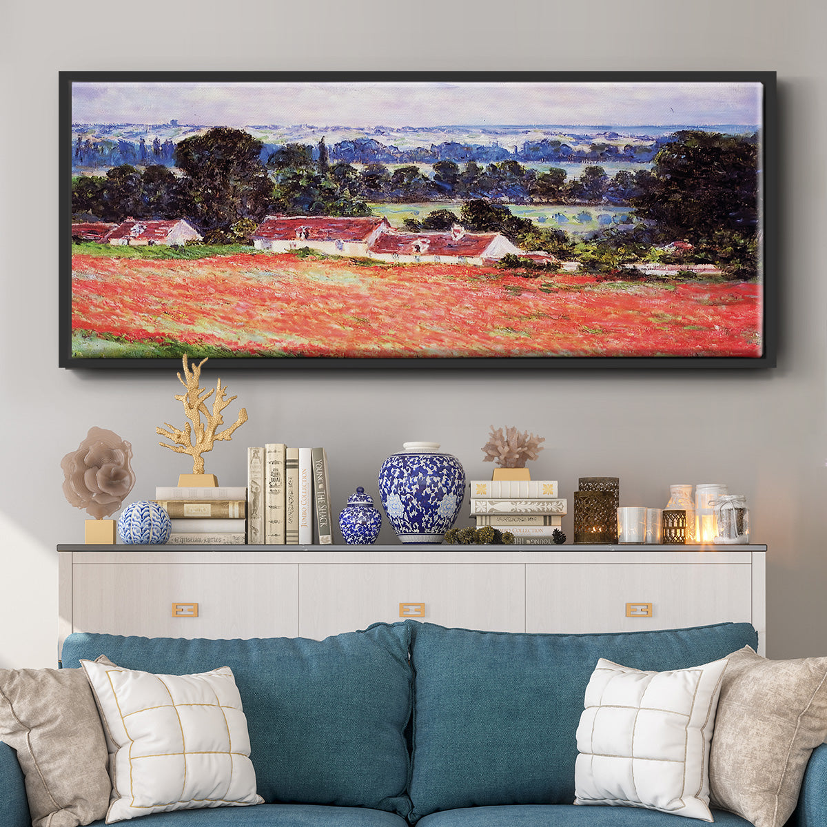 Poppy Field at Giverny, 1885 - Floater Framed Canvas Print
