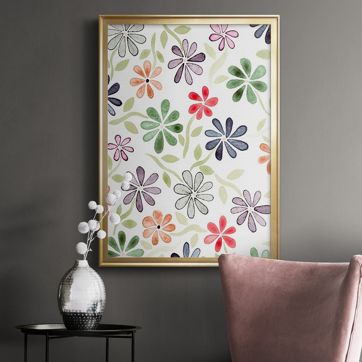 Faded Flowers I - Modern Framed Canvas Print