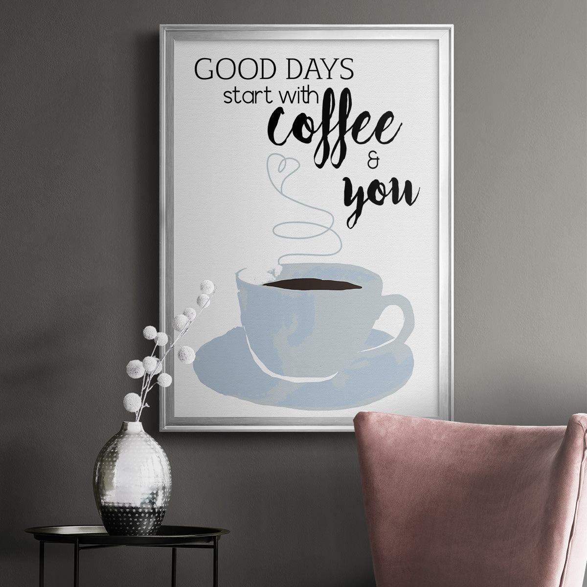 Start With Coffee & You - Modern Framed Canvas Print