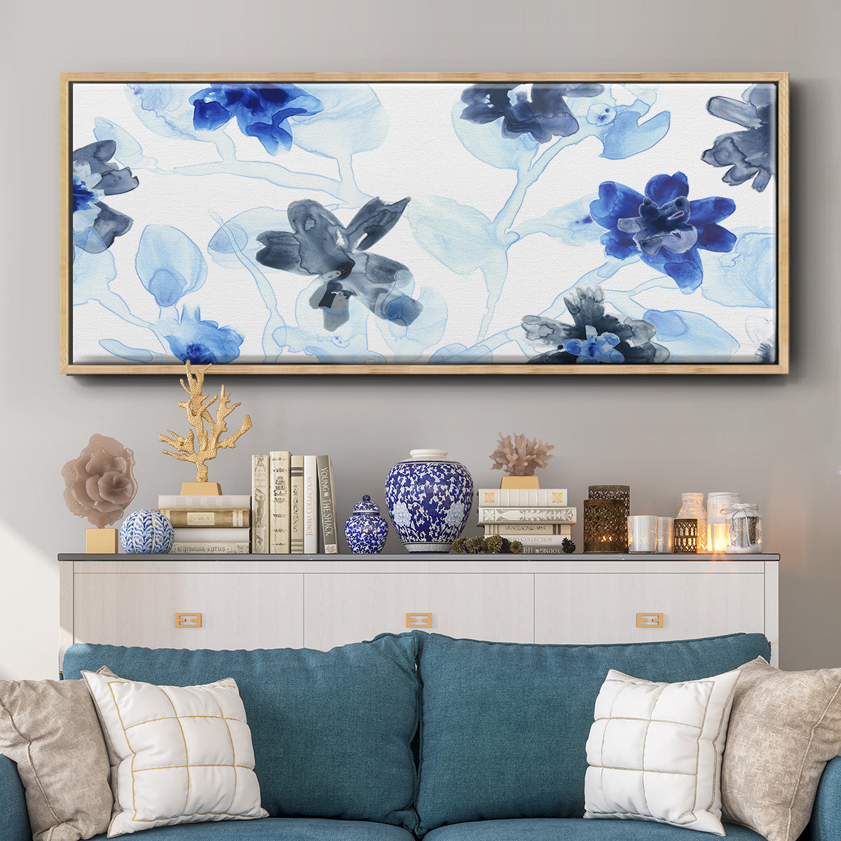 Blue Gossamer Garden V - Floater Framed Canvas Print