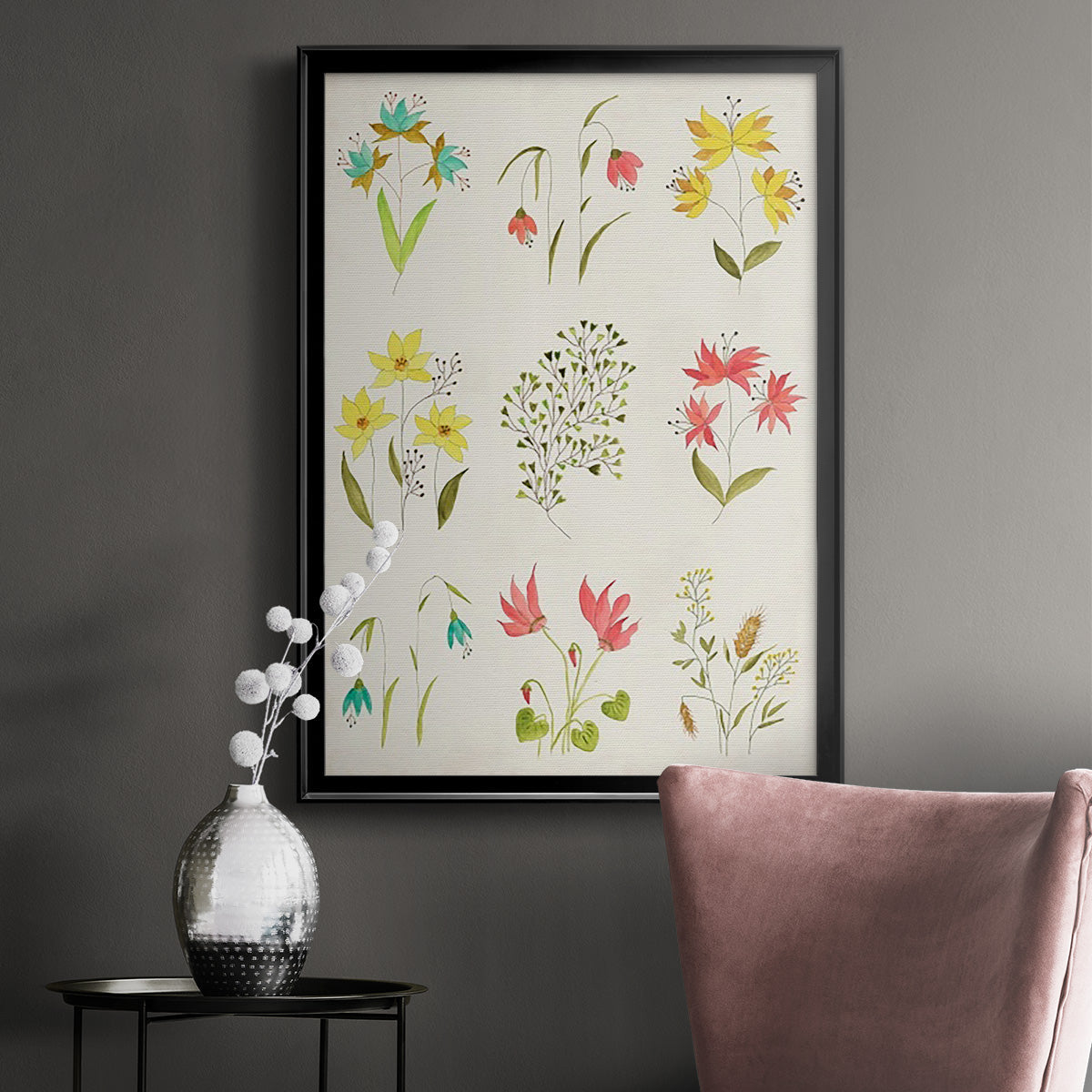 Floral Gatherings Grid - Modern Framed Canvas Print