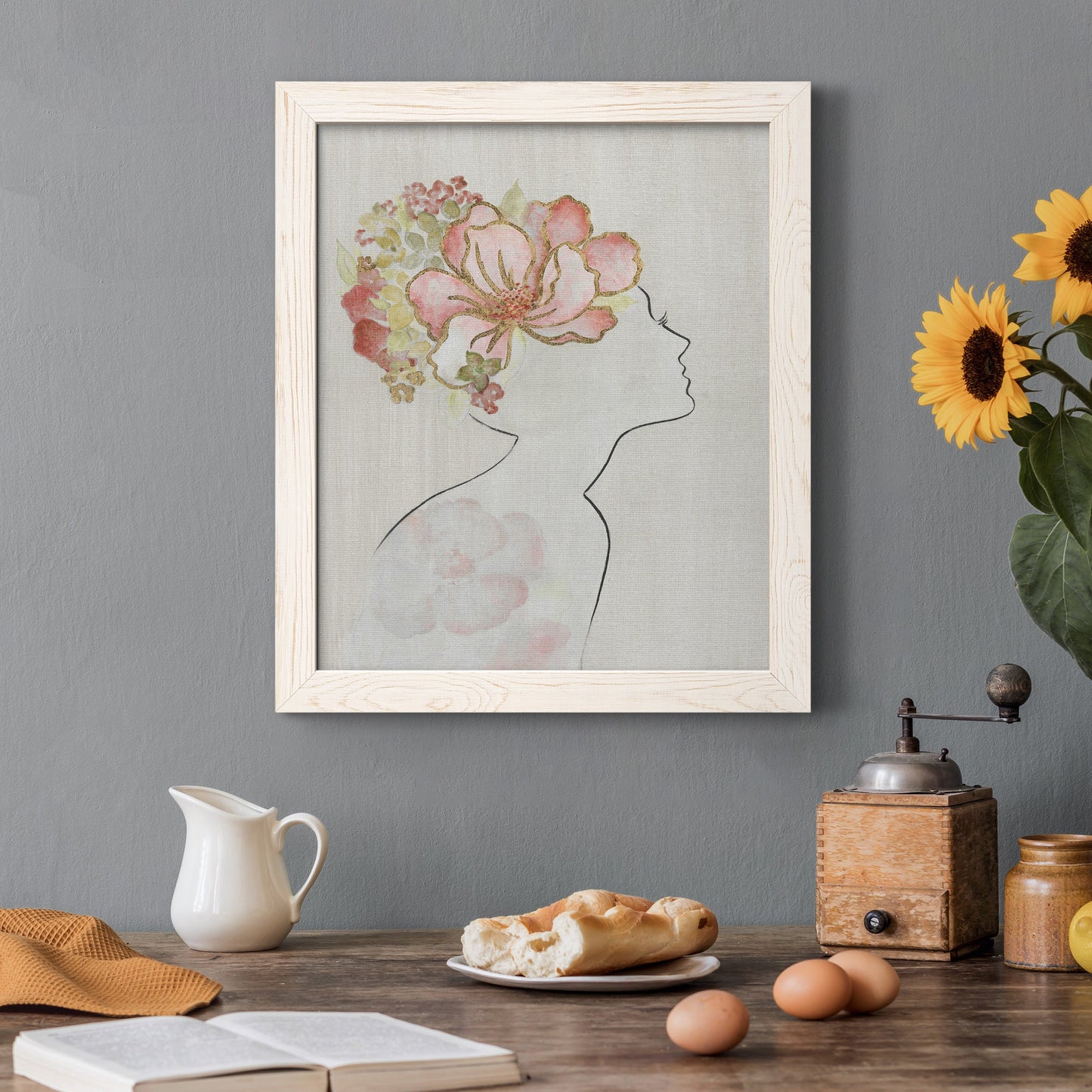 Fashion Floral Silhouette I - Barnwood Framed Canvas Print