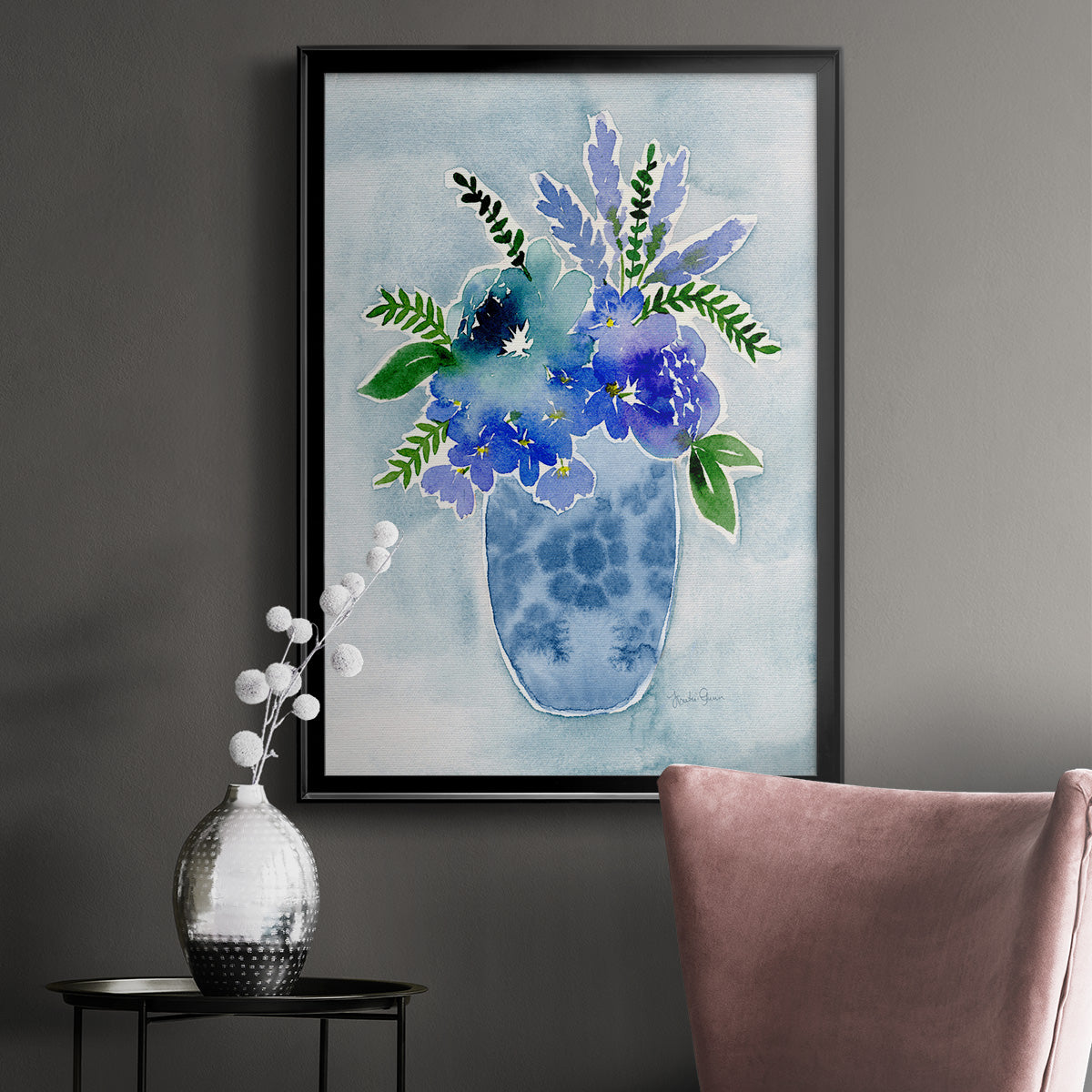 Blue Bouquet I - Modern Framed Canvas Print