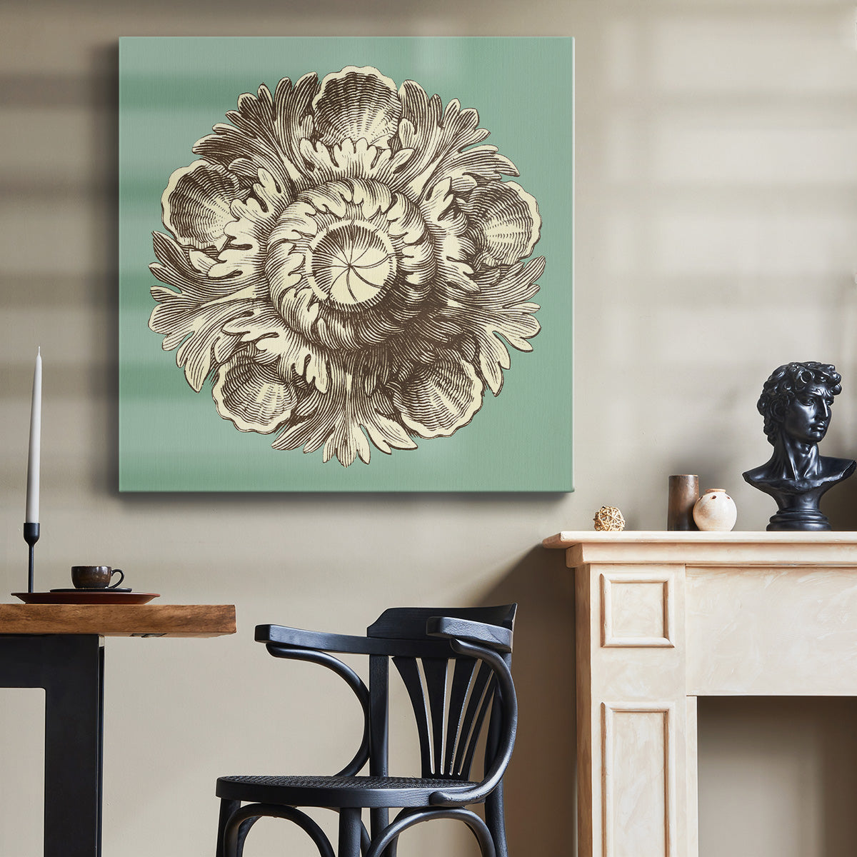 CKd Celadon&Mocha Rosette III (NC) - Canvas Art Print