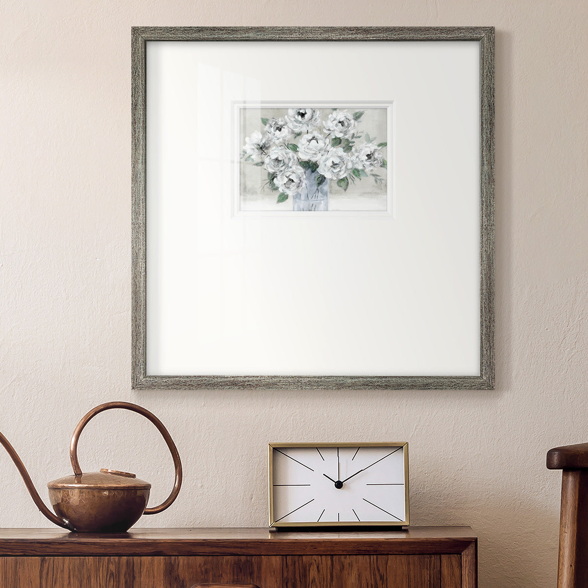 Tender White Roses Premium Framed Print Double Matboard