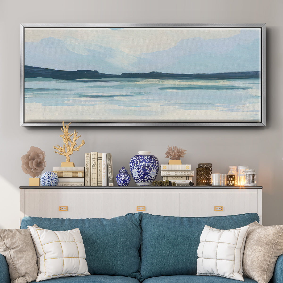Cream Coastline I - Floater Framed Canvas Print