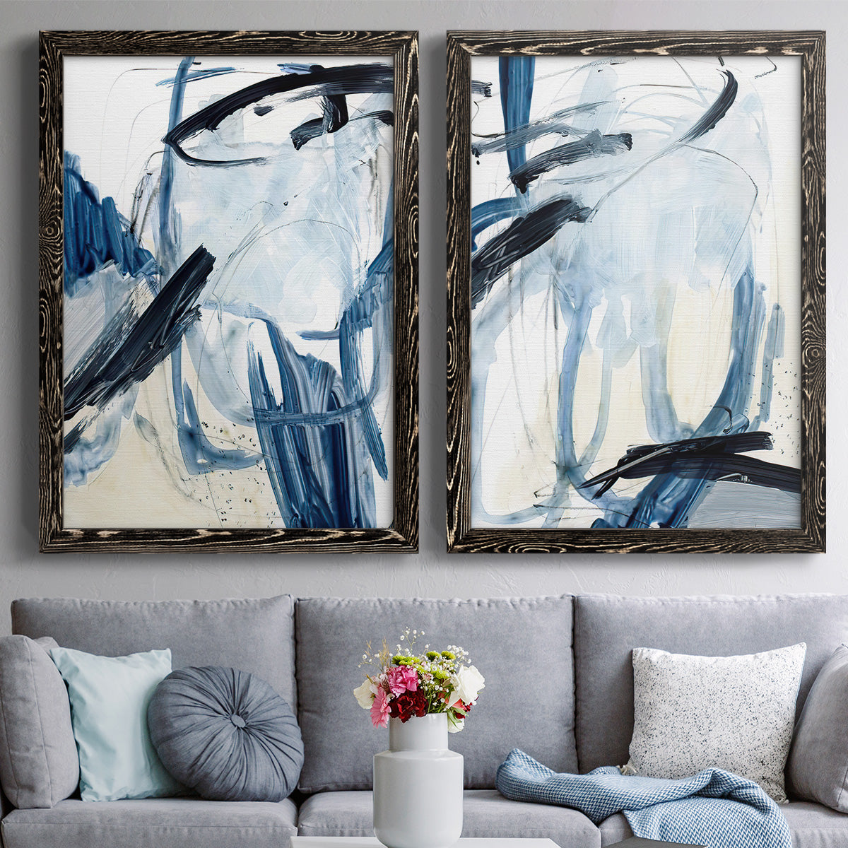 Indigo Swash I - Premium Framed Canvas 2 Piece Set - Ready to Hang