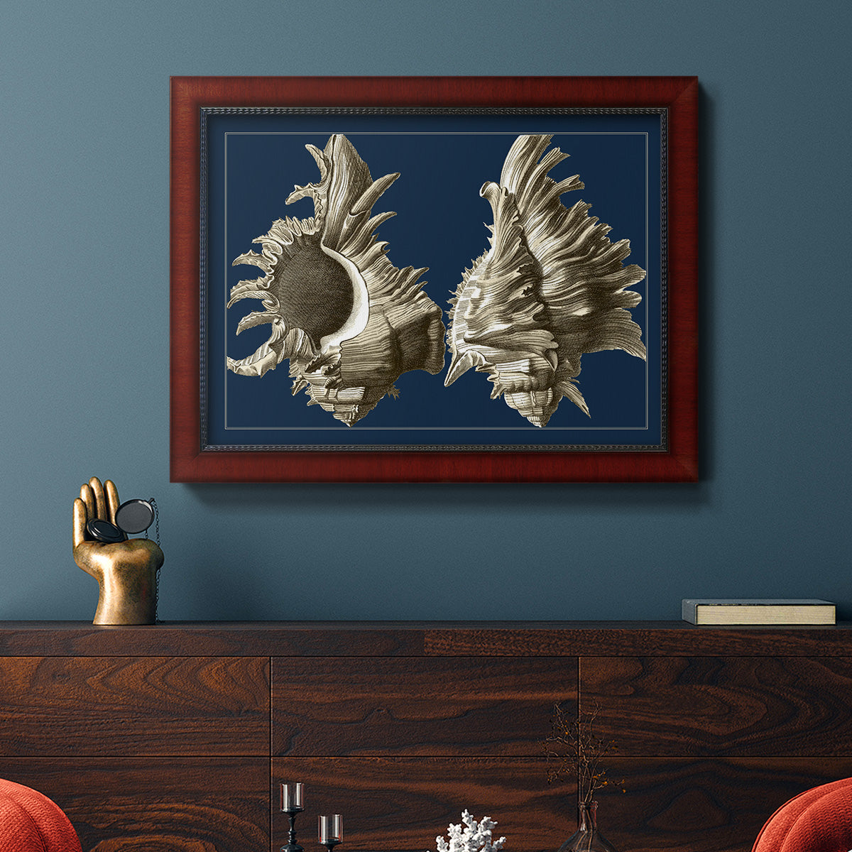 Conch Shells on Navy II Premium Framed Canvas- Ready to Hang