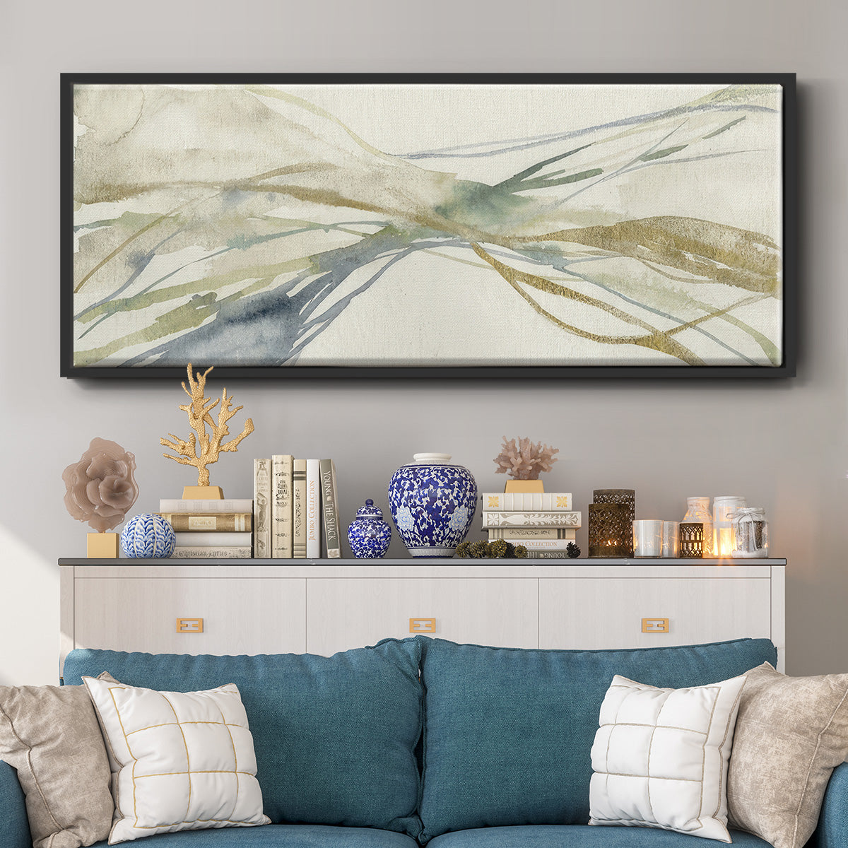 Watercolor Waves I - Floater Framed Canvas Print