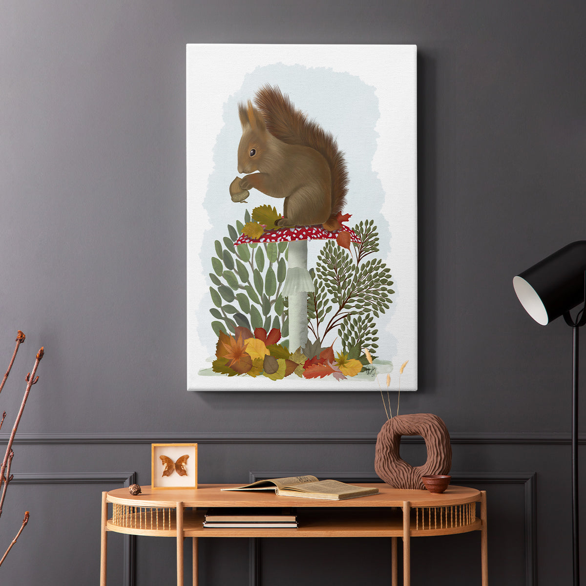 Red Squirrel On Mushroom - Canvas Art Print