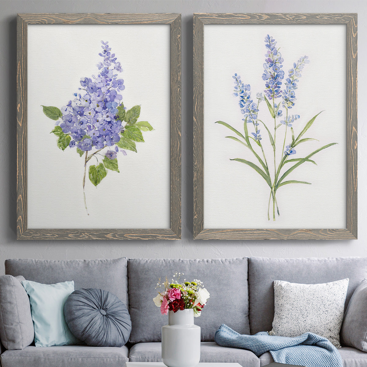 Dainty Botanical Lilac - Premium Framed Canvas 2 Piece Set - Ready to Hang