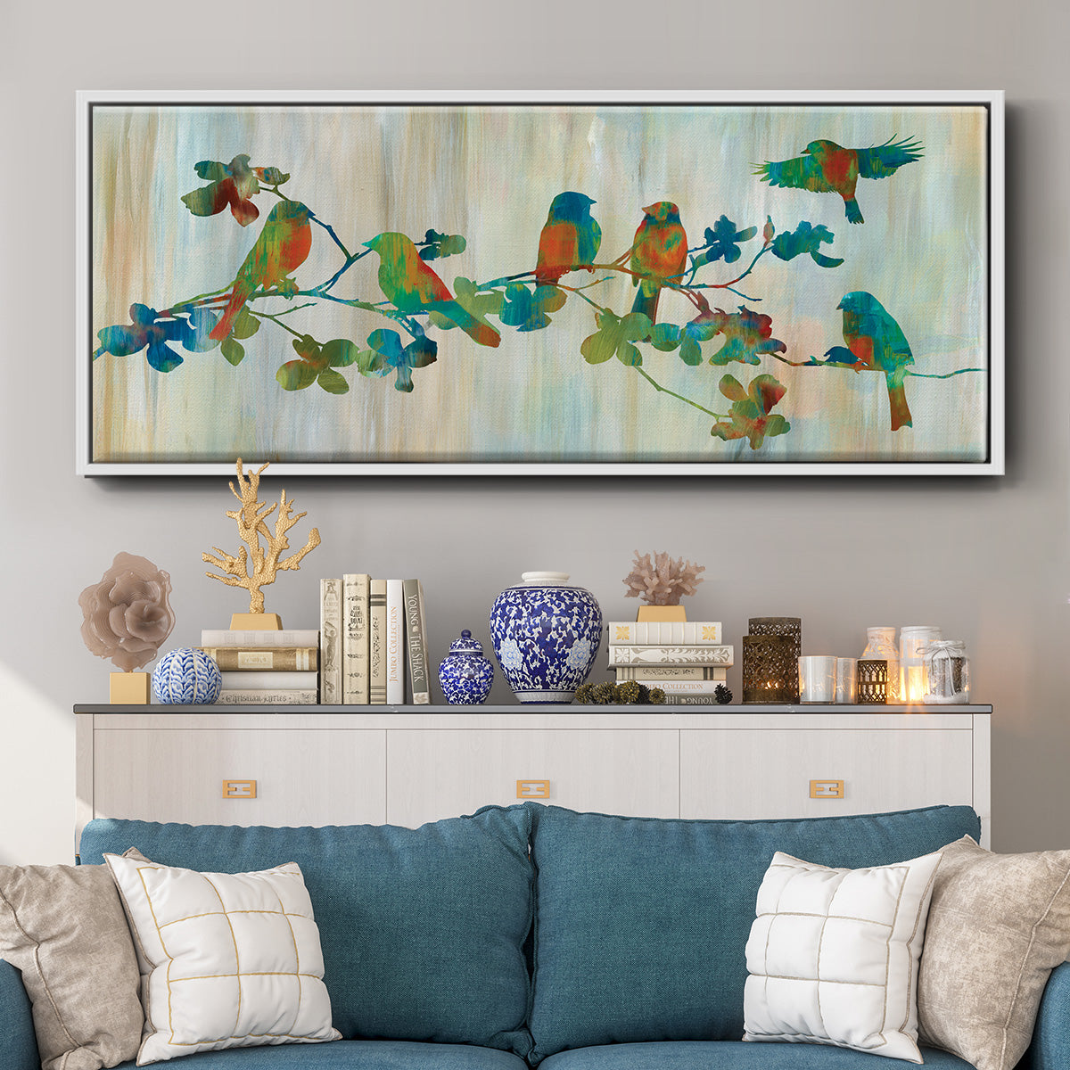 Birds on Branch - Floater Framed Canvas Print