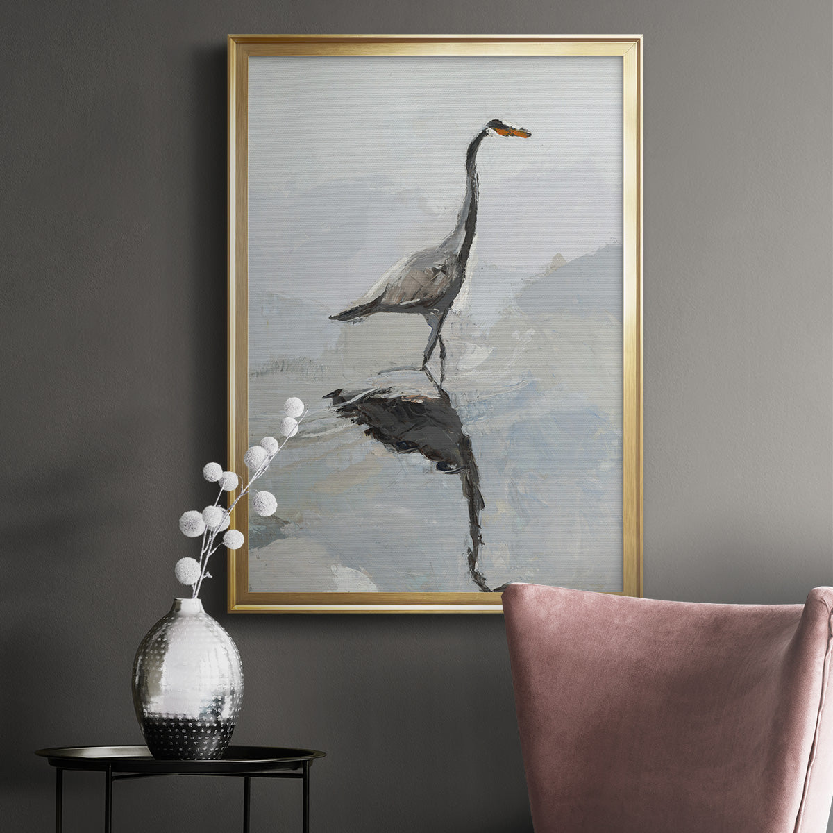 Heron - Modern Framed Canvas Print