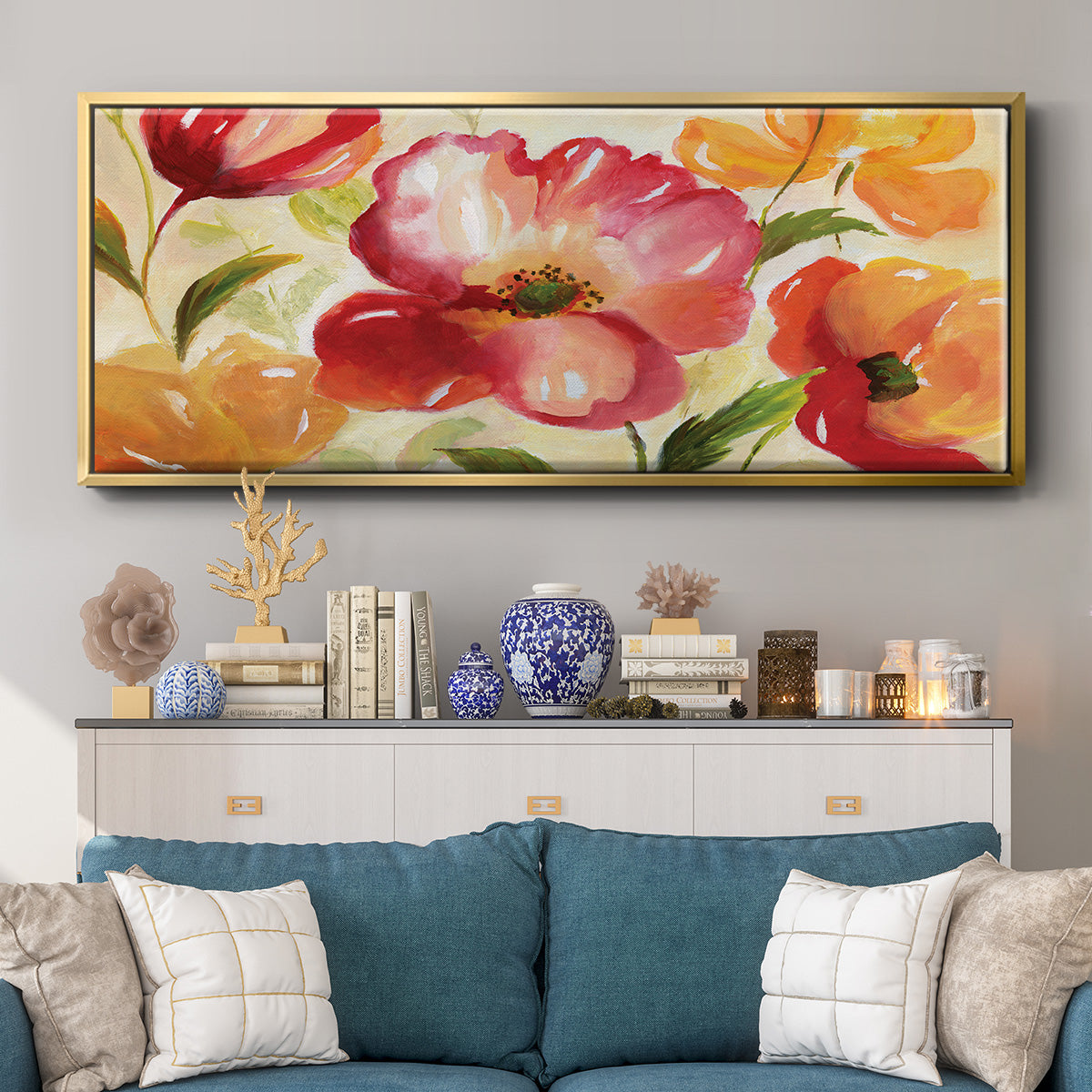 Jardin Rouge - Floater Framed Canvas Print