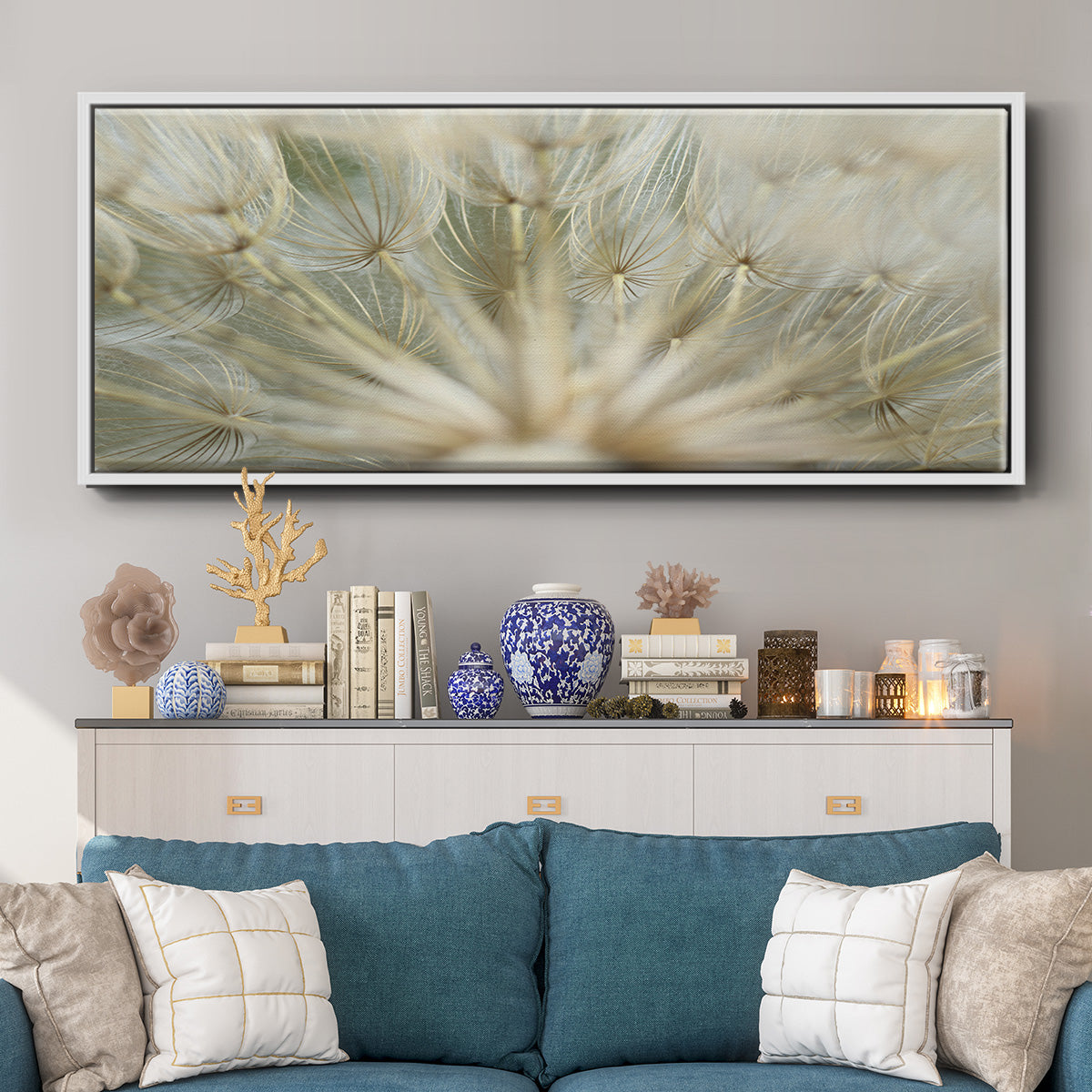 Macro Dandelion IV - Floater Framed Canvas Print