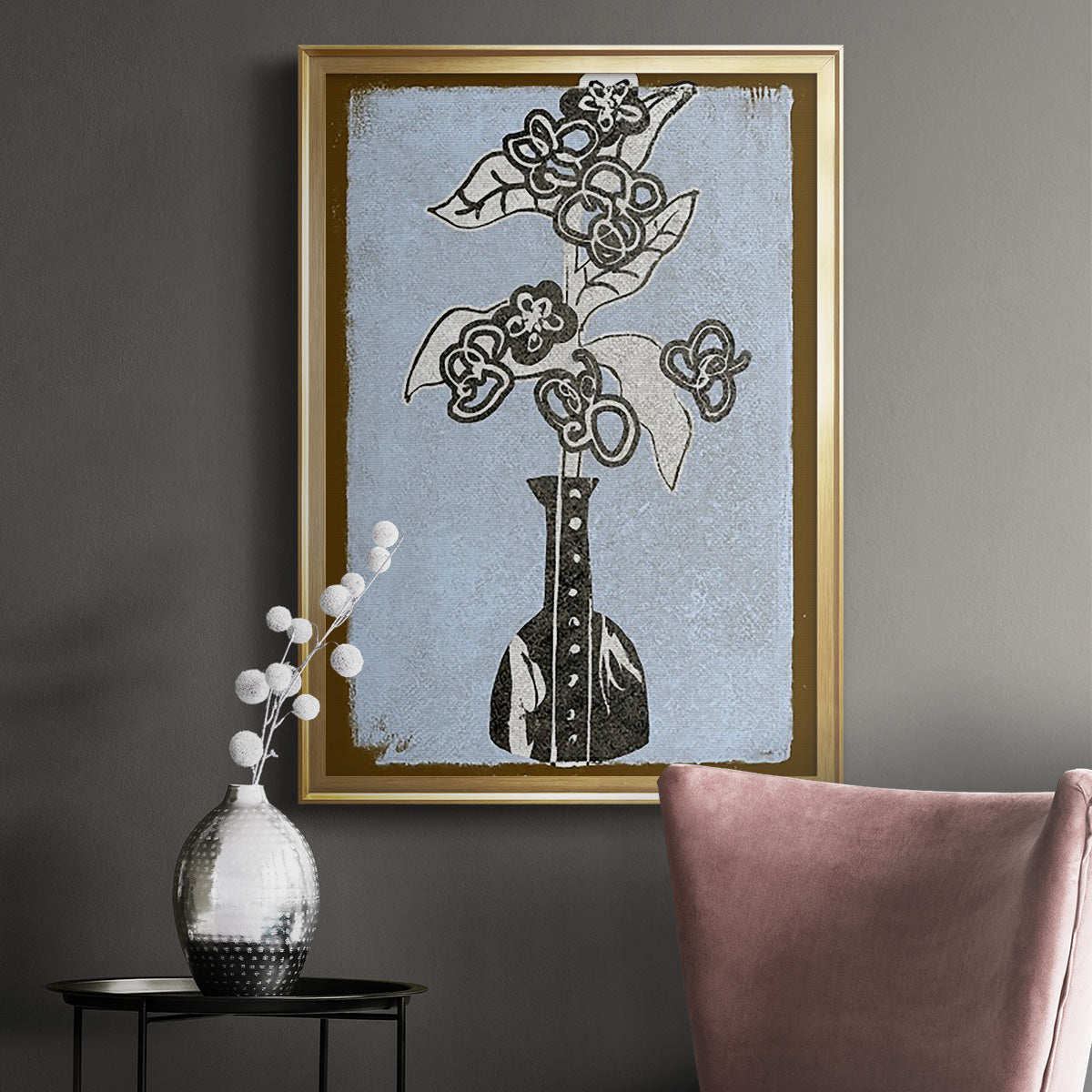 Graphic Flowers in Vase III - Modern Framed Canvas Print