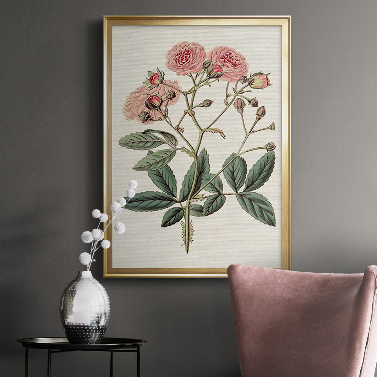 Pink Floral Mix V - Modern Framed Canvas Print