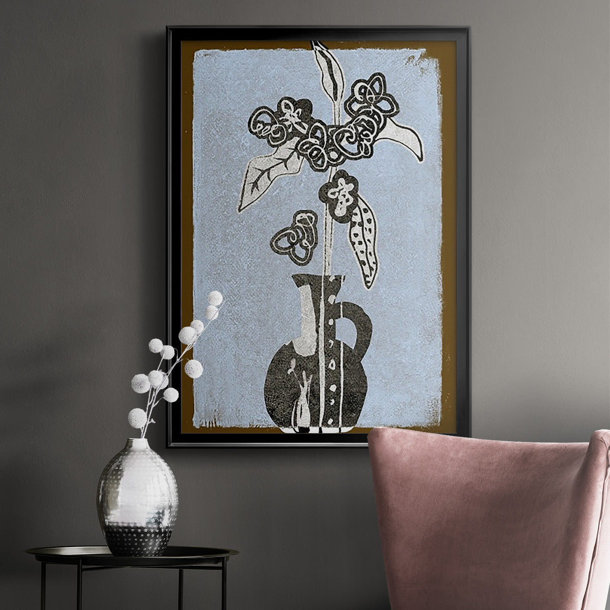 Graphic Flowers in Vase I - Modern Framed Canvas Print