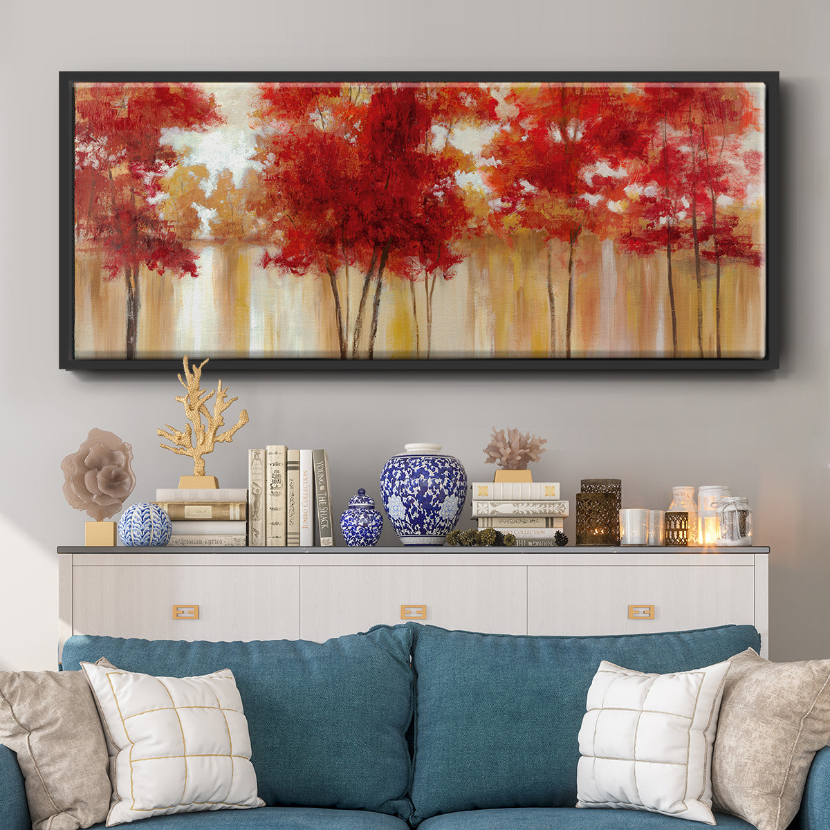 Red Trees - Floater Framed Canvas Print