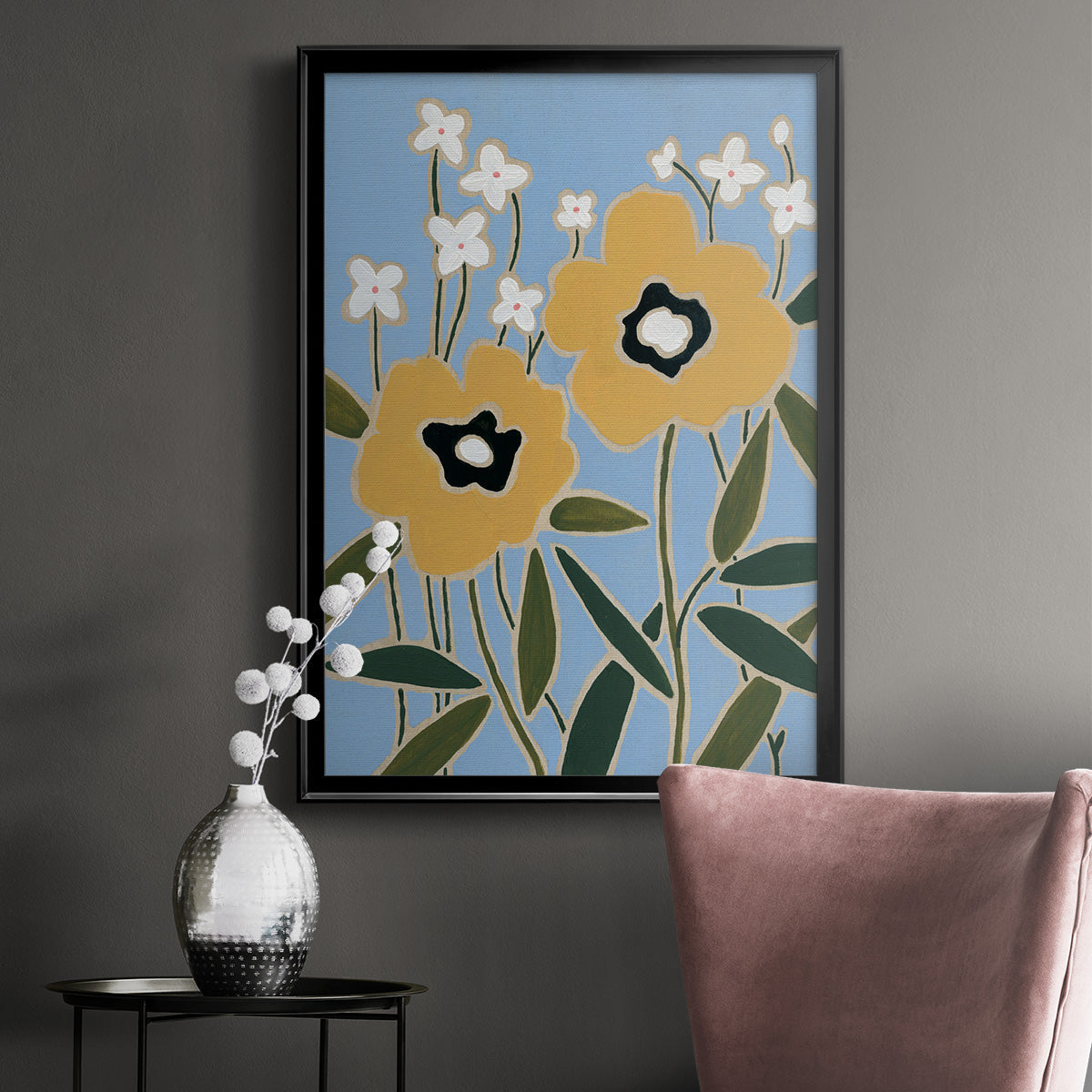 Woodblock Floral II - Modern Framed Canvas Print