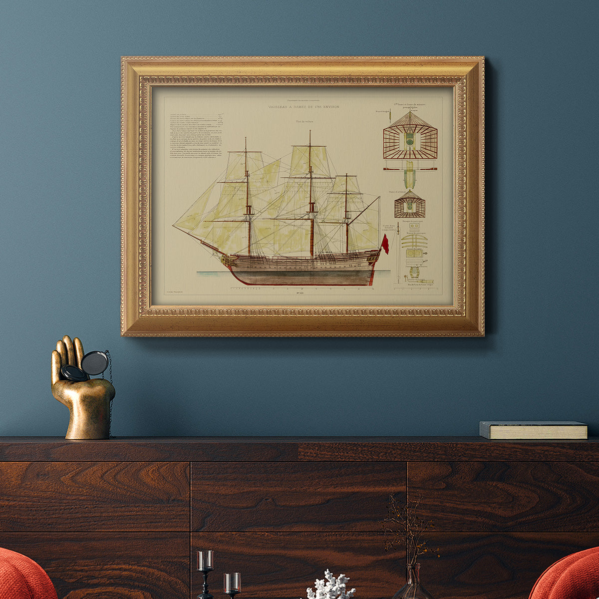 Antique Ship Plan VIII Premium Framed Canvas- Ready to Hang