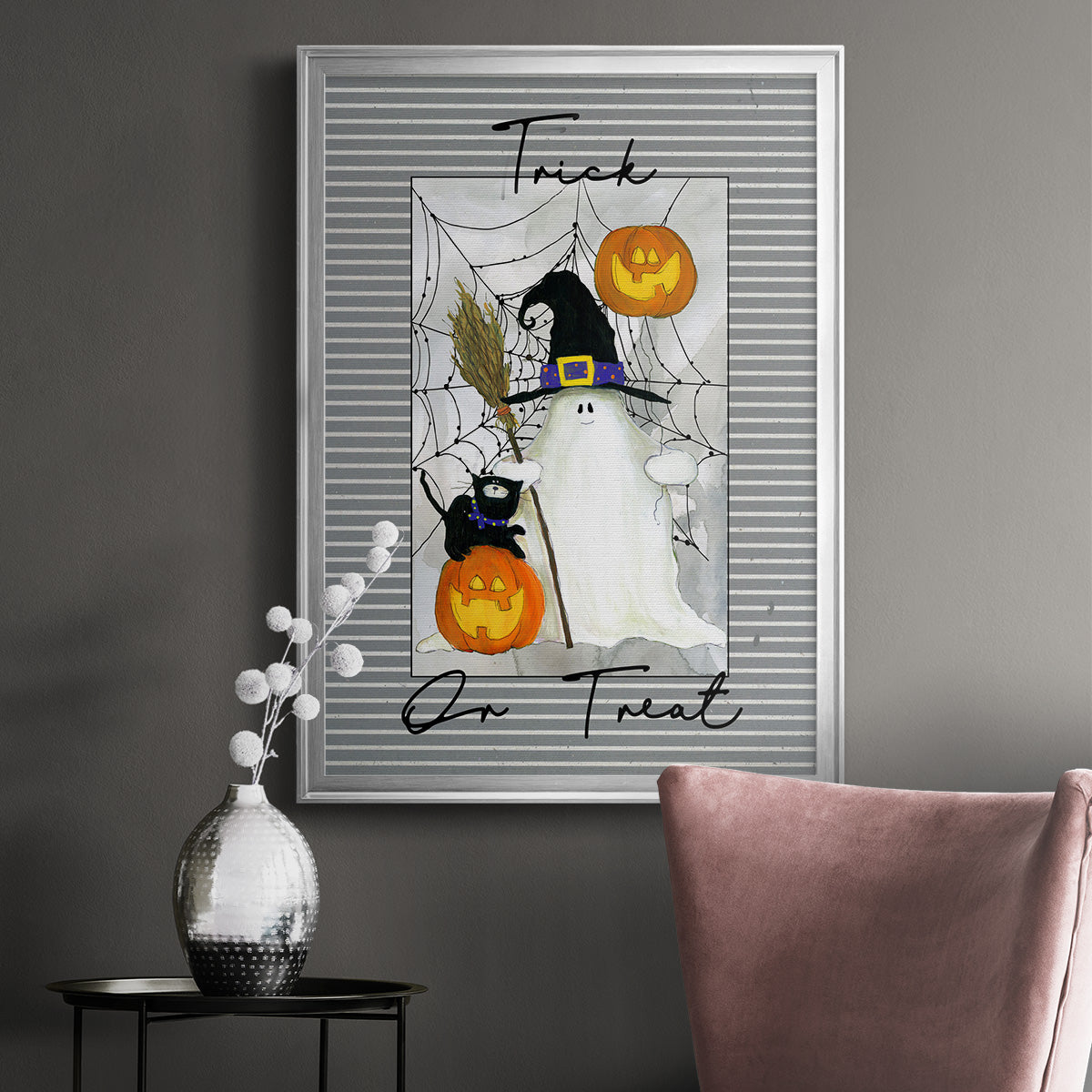 Trick or Treat Ghost - Modern Framed Canvas Print